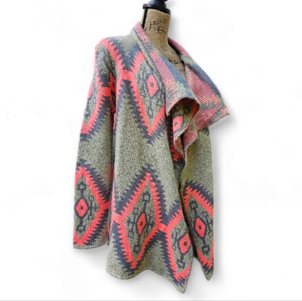 Debut Aztec Waterfall Cardigan-Boho Southwestern Wrap, Size S/M - Picture 6 of 8